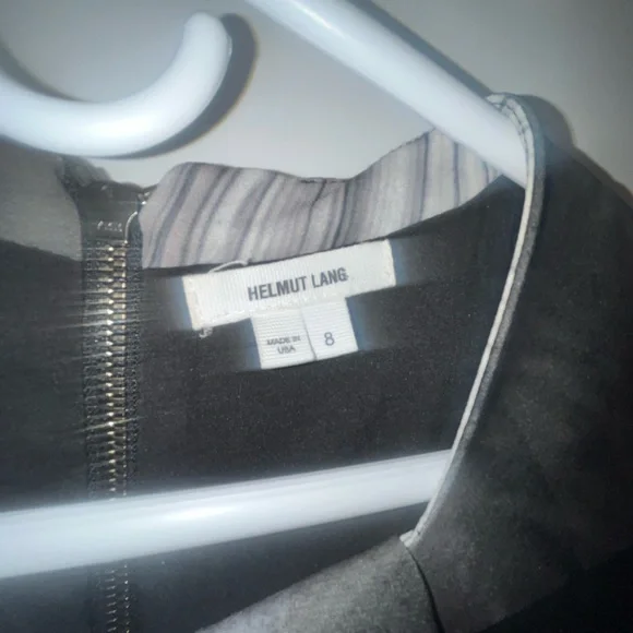 Helmut Lang Fracture Print Dress with Leather Sleeves and Waist Lamb Skin - Picture 4 of 5